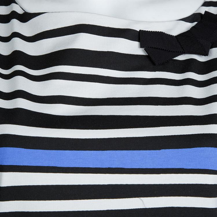 Pre Owned Paule Ka Black Jersey Multicolor Striped Bow Detail T-Shirt XL