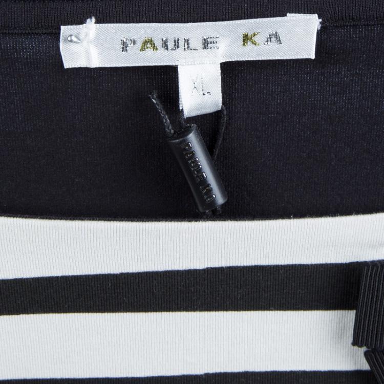 Pre Owned Paule Ka Black Jersey Multicolor Striped Bow Detail T-Shirt XL