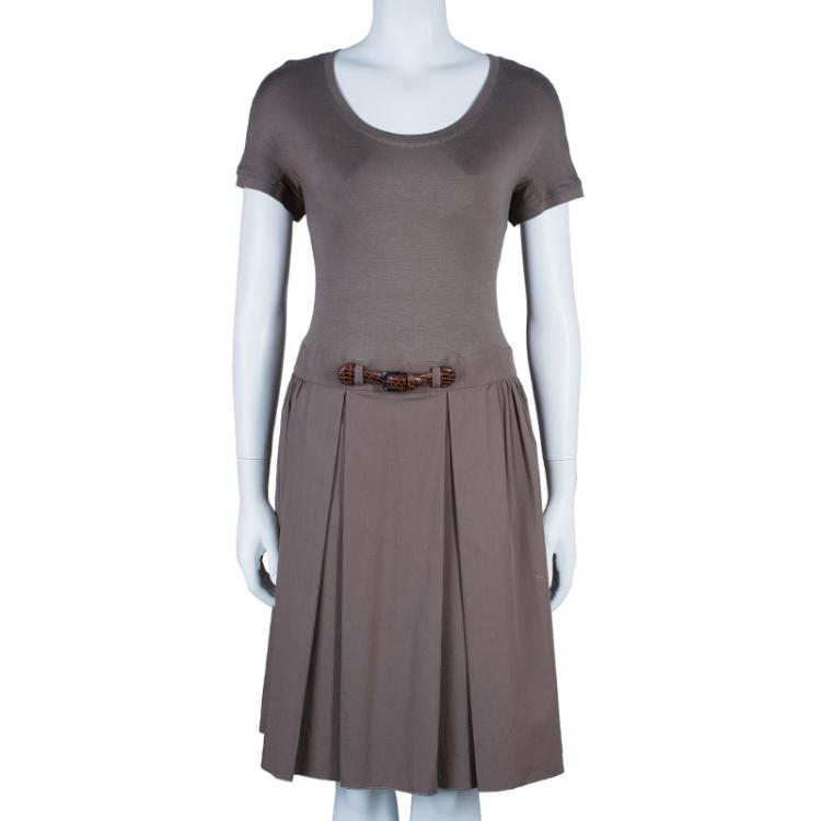 Pre Owned Paule Ka Khaki Cotton Dress L