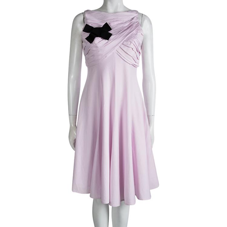 Pre Owned Paule Ka Pink Cotton Bow Detail Sleeveless Dress M