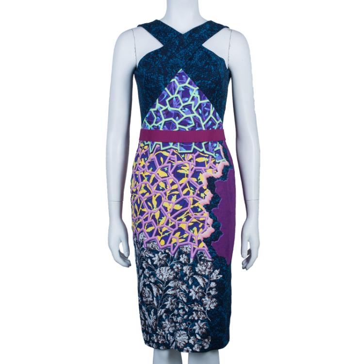Pre Owned Peter Pilotto Multicolor Print Criss Cross Sleeveless Dress M
