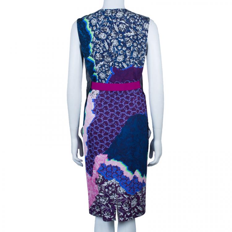 Pre Owned Peter Pilotto Multicolor Print Cross Column Sleeveless Dress M