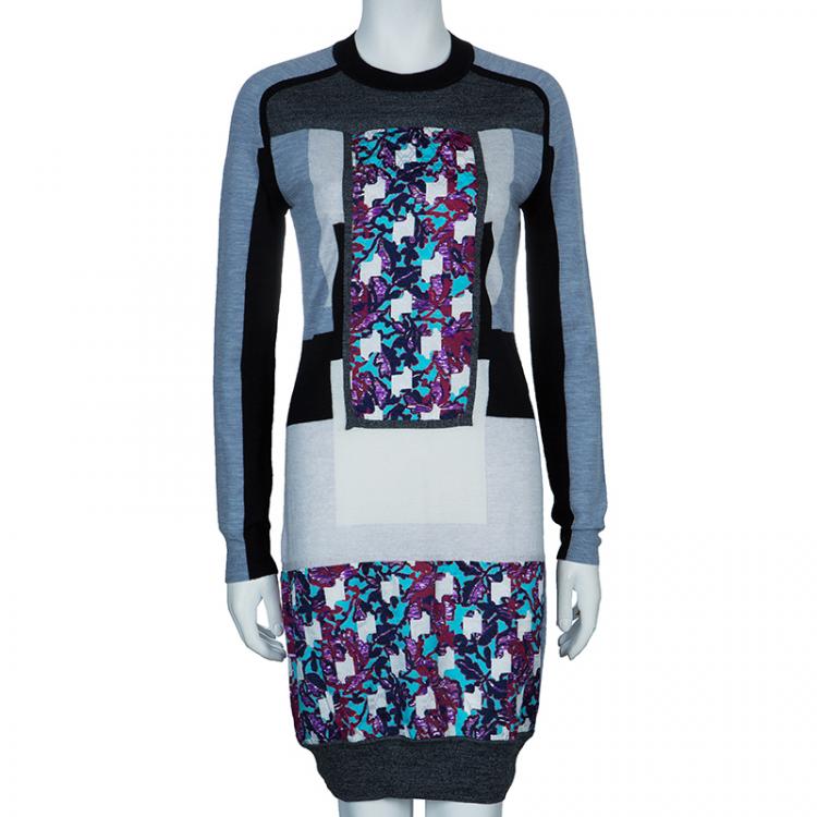 Pre Owned Peter Pilotto Grey Printed Long Sleeve Dress S