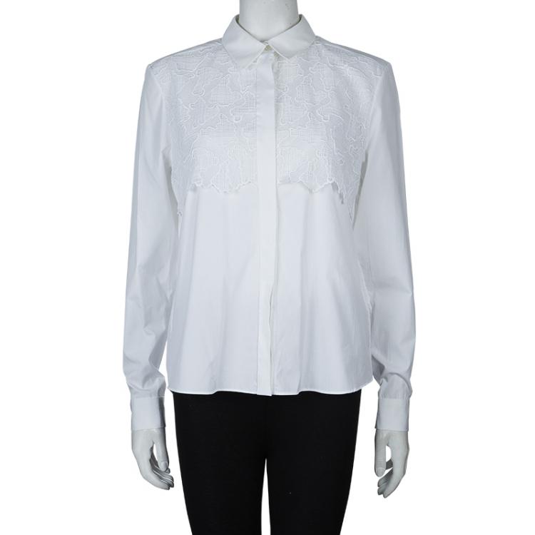 Pre Owned Peter Pilotto White Lace Detail Long Sleeve Cotton Eero Blouse M