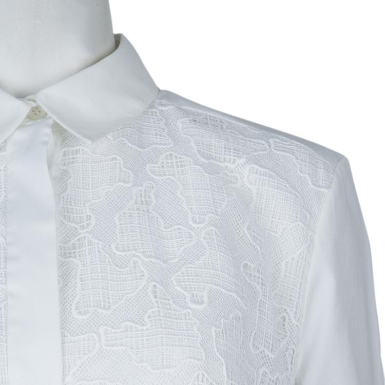 Pre Owned Peter Pilotto White Lace Detail Long Sleeve Cotton Eero Blouse M