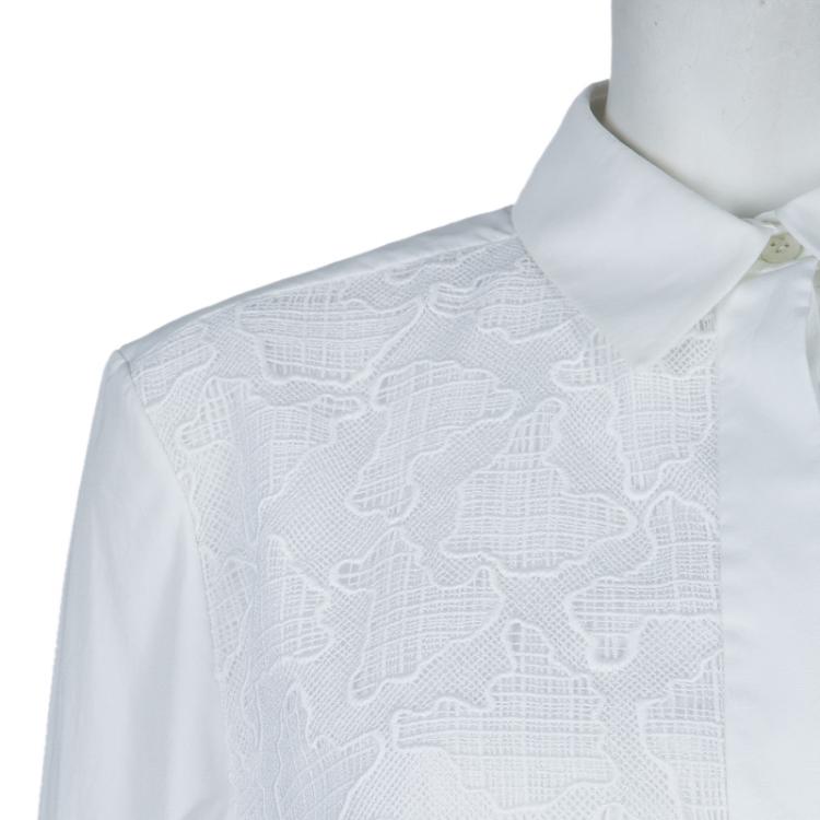 Pre Owned Peter Pilotto White Lace Detail Long Sleeve Cotton Eero Blouse M