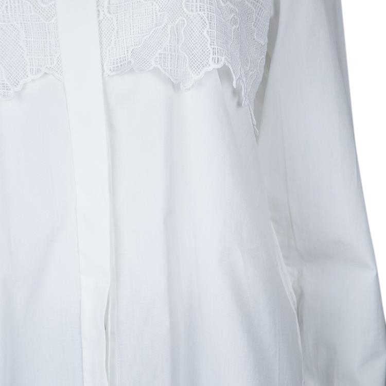 Pre Owned Peter Pilotto White Lace Detail Long Sleeve Cotton Eero Blouse M