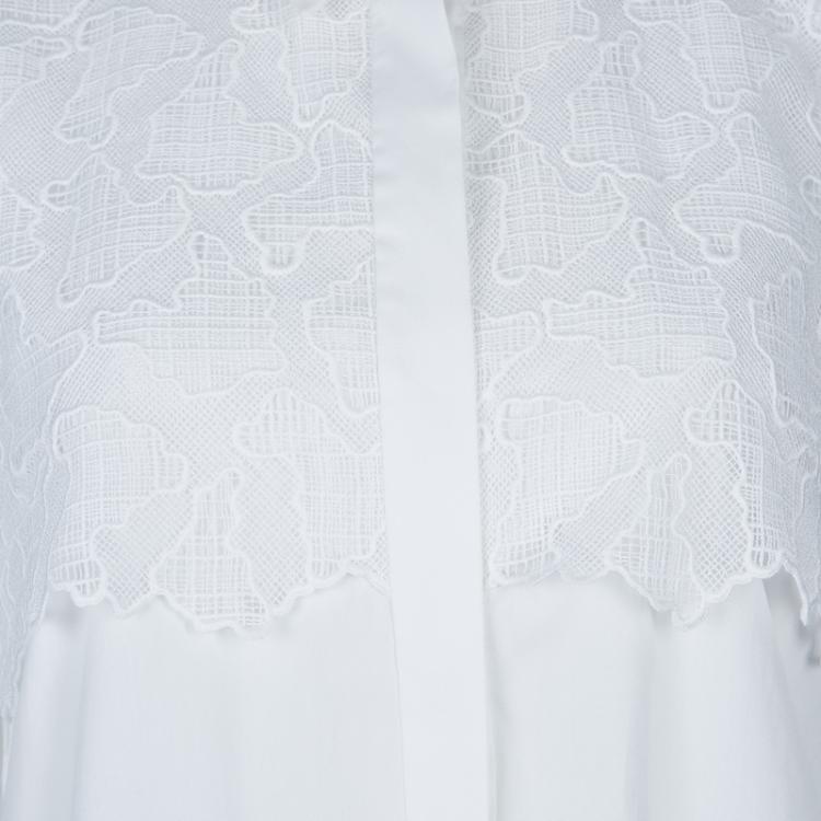Pre Owned Peter Pilotto White Lace Detail Long Sleeve Cotton Eero Blouse M