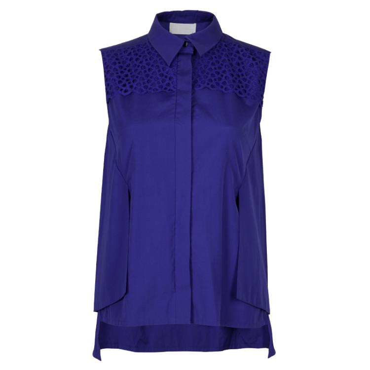 Pre Owned Peter Pilotto Blue Broderie Anglaise Sleeveless Shirt S