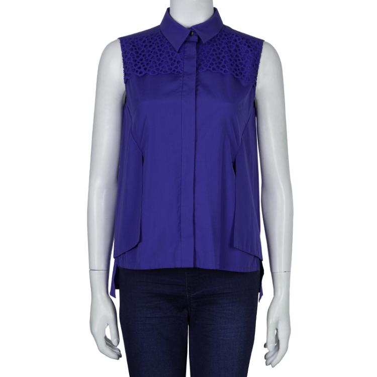Pre Owned Peter Pilotto Blue Broderie Anglaise Sleeveless Shirt S
