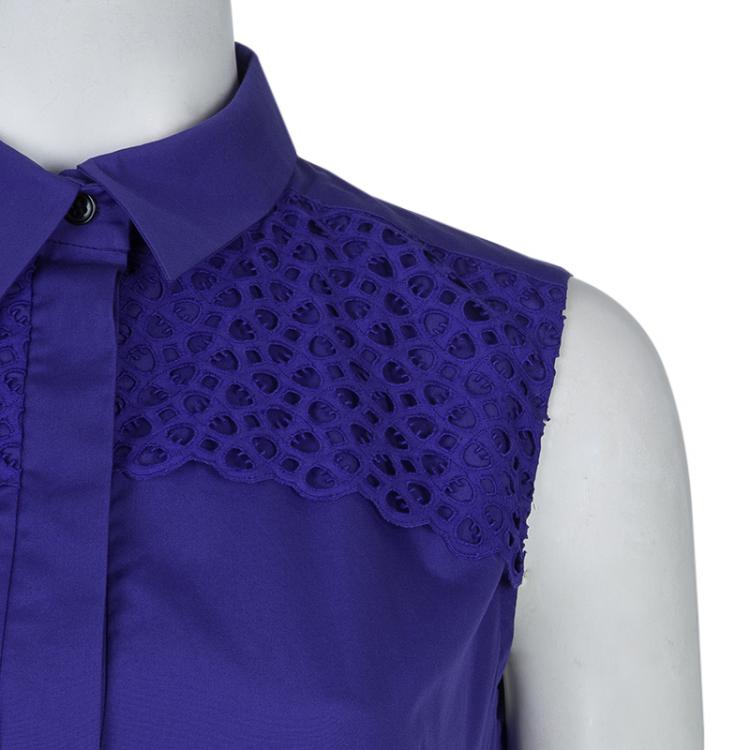 Pre Owned Peter Pilotto Blue Broderie Anglaise Sleeveless Shirt S