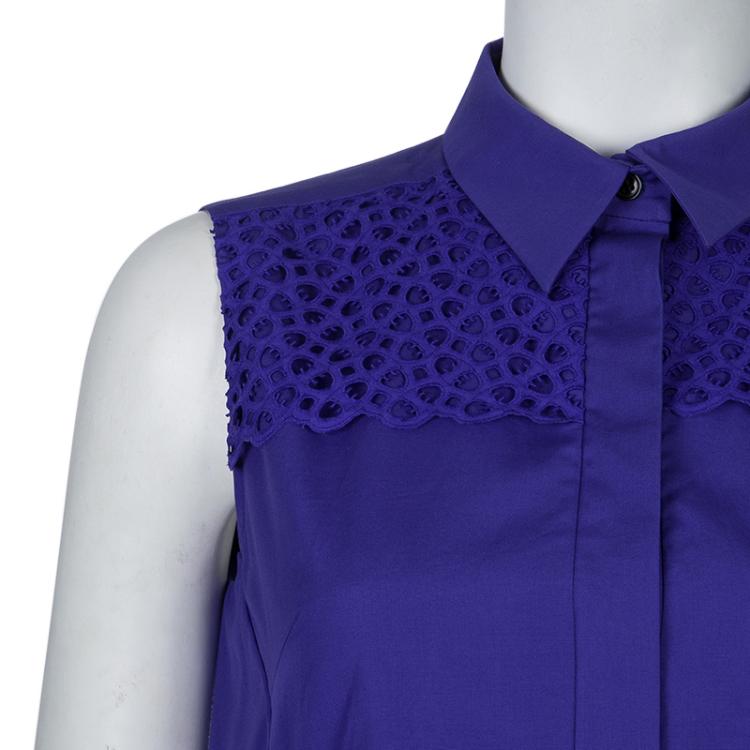 Pre Owned Peter Pilotto Blue Broderie Anglaise Sleeveless Shirt S