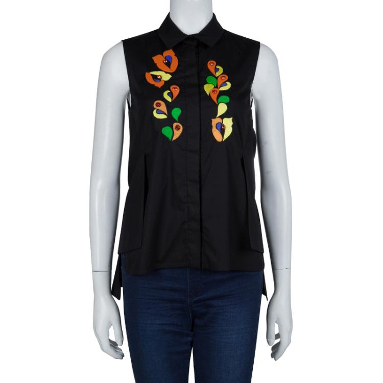 Pre Owned Peter Pilotto Black Embroidered Sleeveless Top S