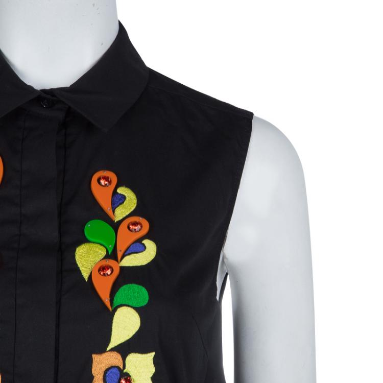 Pre Owned Peter Pilotto Black Embroidered Sleeveless Top S
