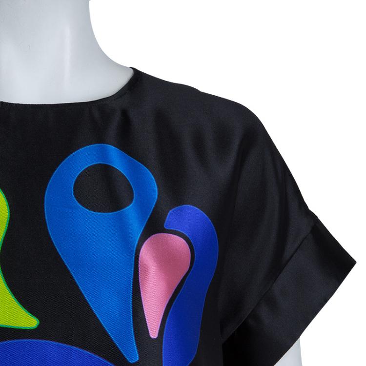 Pre Owned Peter Pilotto Black Abstract Print Mikado Silk Dress L