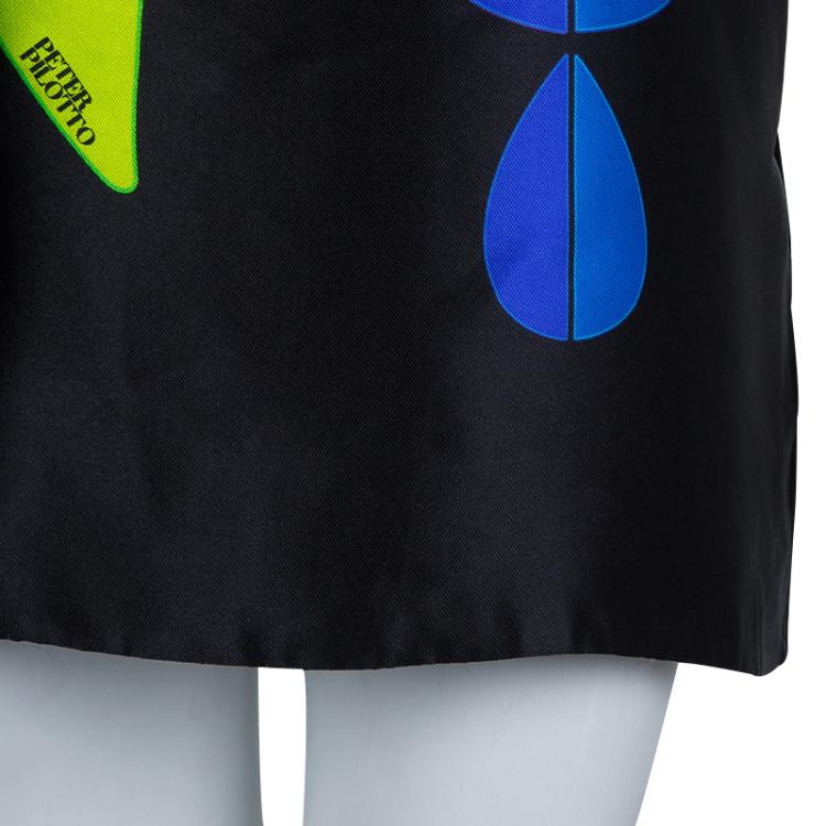 Pre Owned Peter Pilotto Black Abstract Print Mikado Silk Dress L
