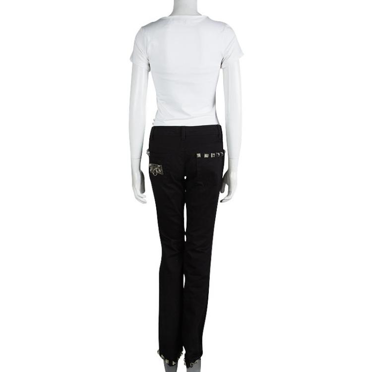 Pre Owned Philipp Plein Couture Black Denim Studded Straight Fit Jeans L