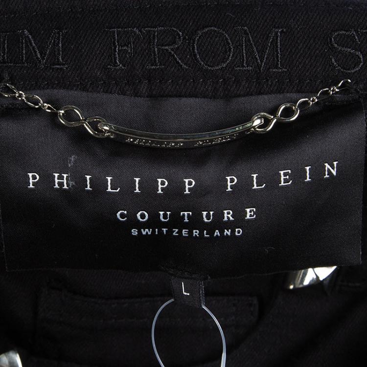 Pre Owned Philipp Plein Couture Black Denim Studded Straight Fit Jeans L