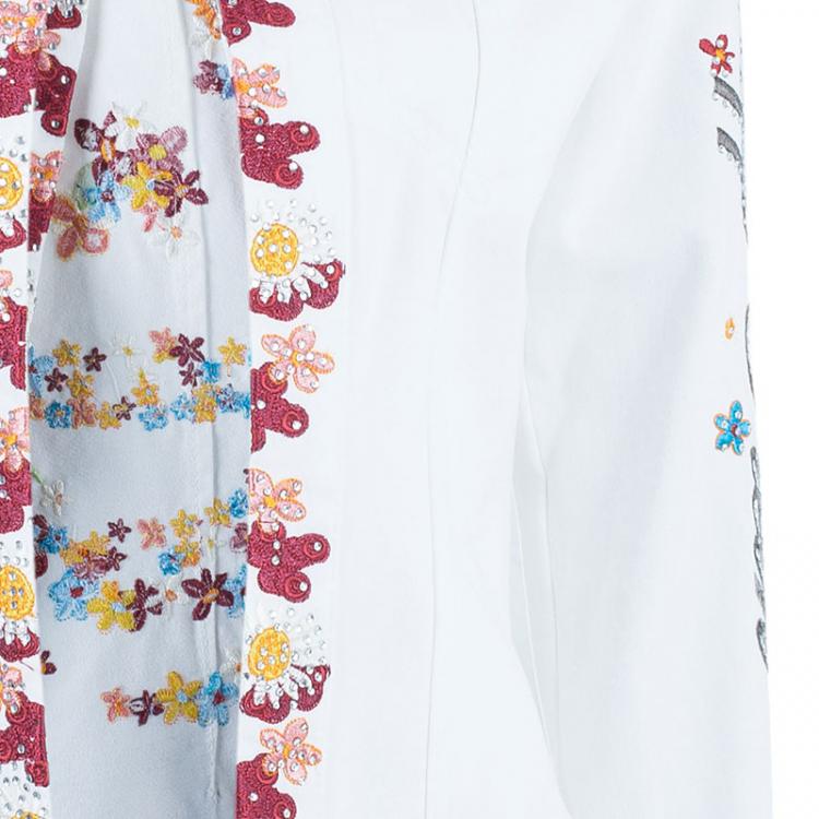 Pre Owned Philipp Plein Couture White Floral Embroidered Denim Jacket S