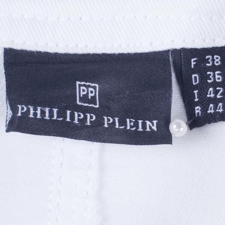 Pre Owned Philipp Plein White Peplum Denim Jacket M