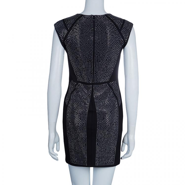 Pre Owned Philipp Plein Black Studded Short Sleeve Dress M