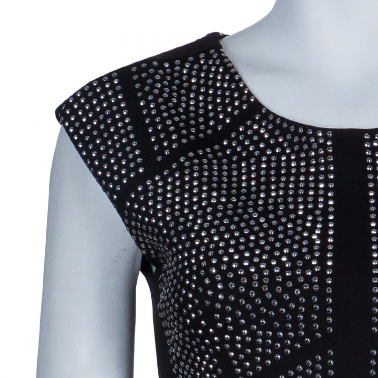 Pre Owned Philipp Plein Black Studded Short Sleeve Dress M