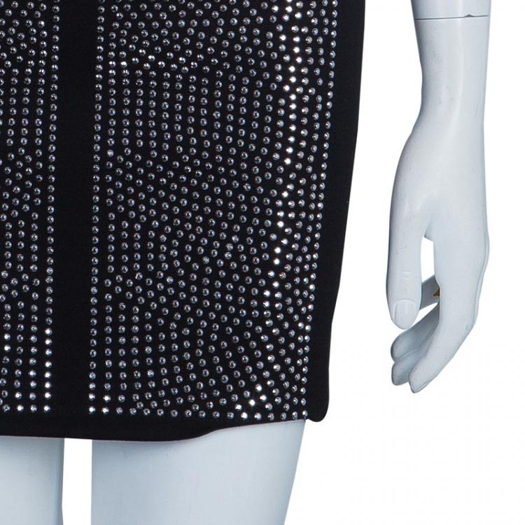 Pre Owned Philipp Plein Black Studded Short Sleeve Dress M