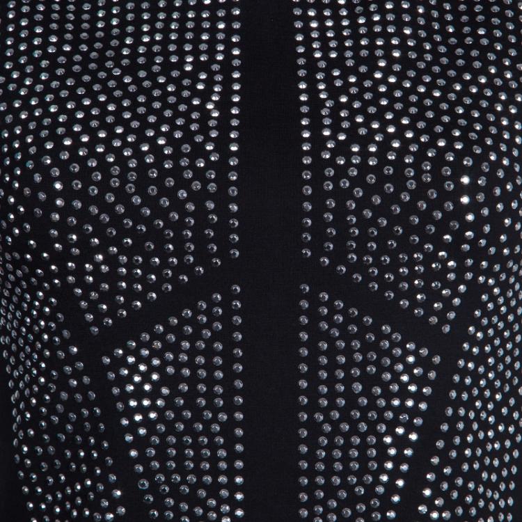 Pre Owned Philipp Plein Black Studded Short Sleeve Dress M