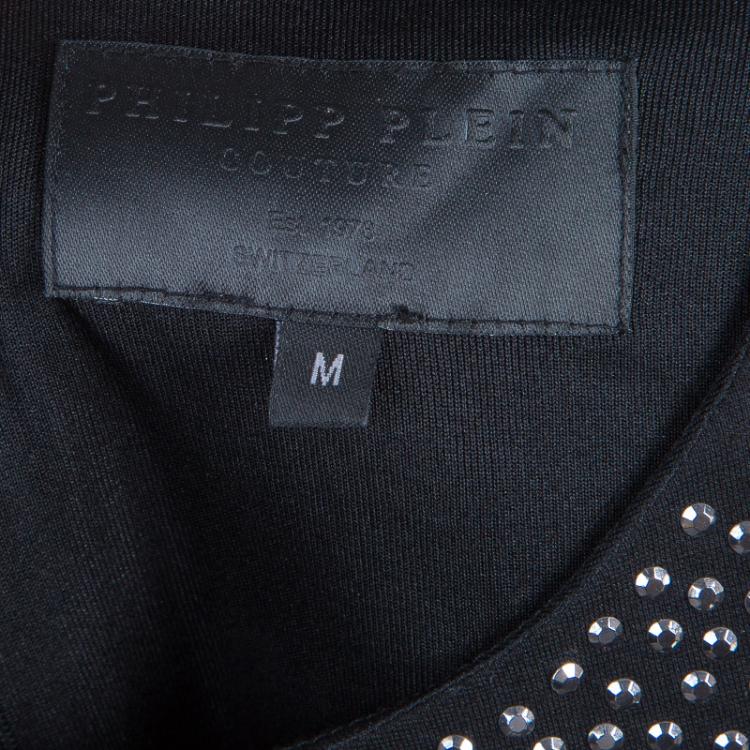 Pre Owned Philipp Plein Black Studded Short Sleeve Dress M