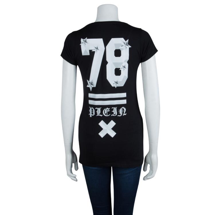 Pre Owned Philipp Plein Couture Black Jersey Disney Print Embellished T-Shirt XS