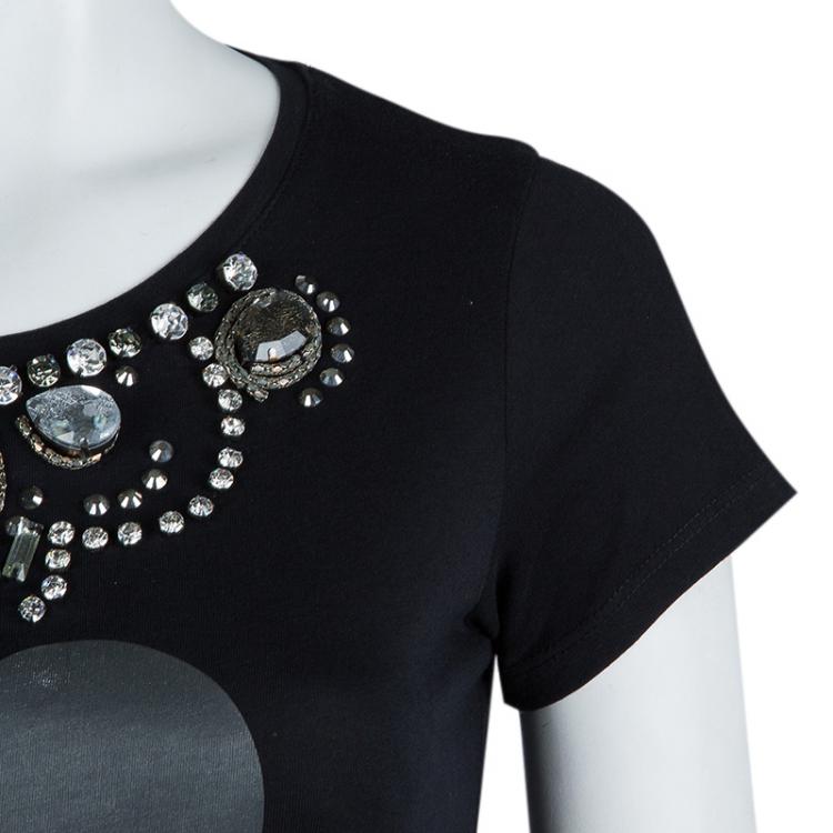 Pre Owned Philipp Plein Couture Black Jersey Disney Print Embellished T-Shirt XS