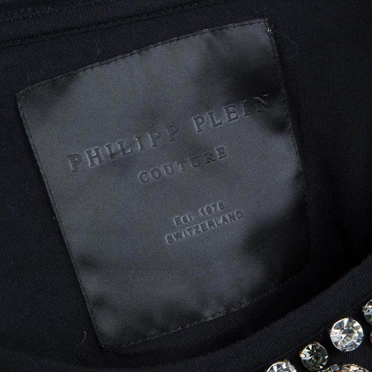 Pre Owned Philipp Plein Couture Black Jersey Disney Print Embellished T-Shirt XS