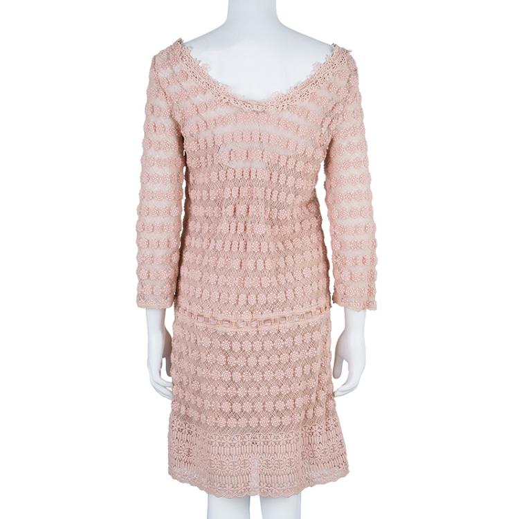 Pre Owned Philosophy di Alberta Ferretti Pink Lace Shift Dress M
