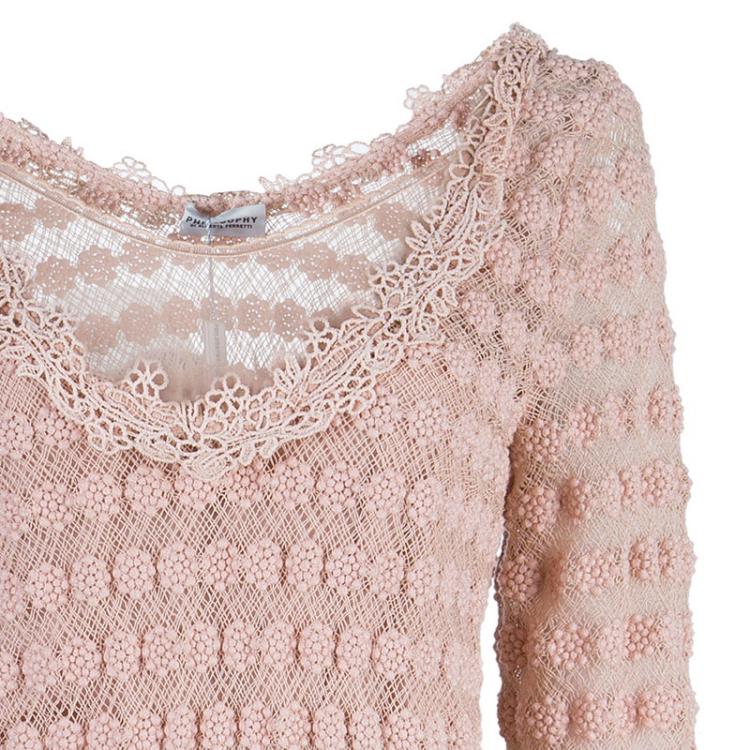 Pre Owned Philosophy di Alberta Ferretti Pink Lace Shift Dress M