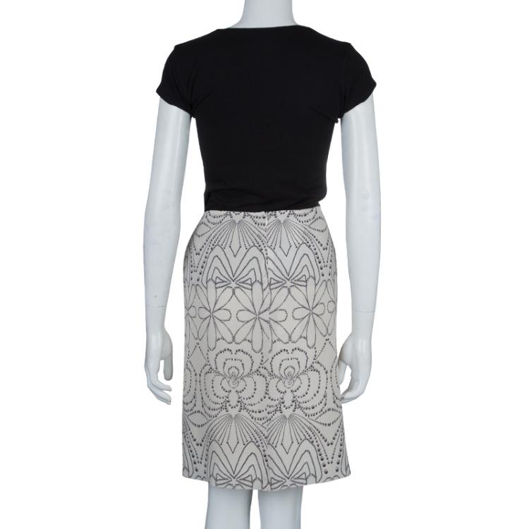 Pre Owned Philosophy di Alberta Ferretti Cream Printed Silk Ruffle Detail Skirt M