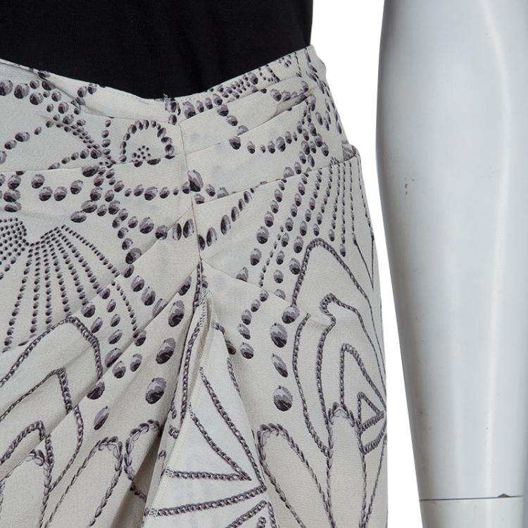 Pre Owned Philosophy di Alberta Ferretti Cream Printed Silk Ruffle Detail Skirt M