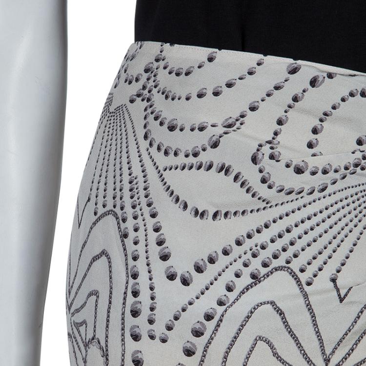 Pre Owned Philosophy di Alberta Ferretti Cream Printed Silk Ruffle Detail Skirt M