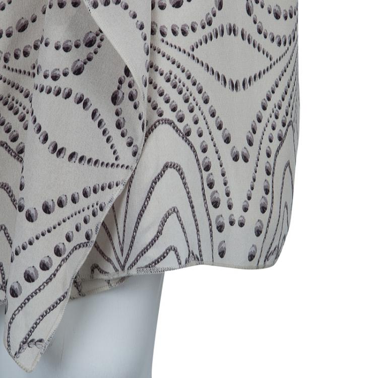Pre Owned Philosophy di Alberta Ferretti Cream Printed Silk Ruffle Detail Skirt M