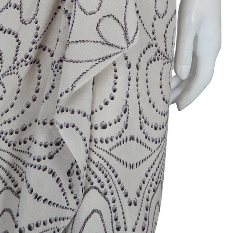 Pre Owned Philosophy di Alberta Ferretti Cream Printed Silk Ruffle Detail Skirt M