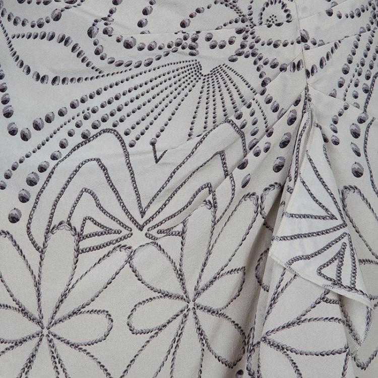Pre Owned Philosophy di Alberta Ferretti Cream Printed Silk Ruffle Detail Skirt M