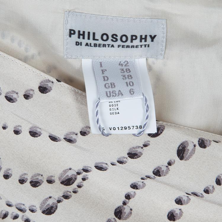Pre Owned Philosophy di Alberta Ferretti Cream Printed Silk Ruffle Detail Skirt M