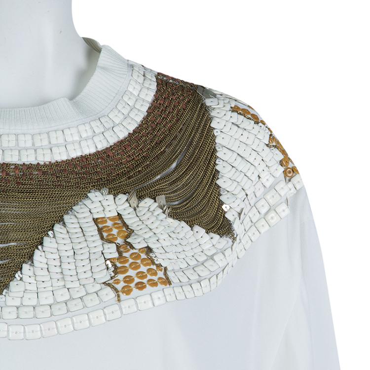 مملوكة مسبقًا Philosophy Cream Embellished Long Sleeve Crew Neck Blouse M