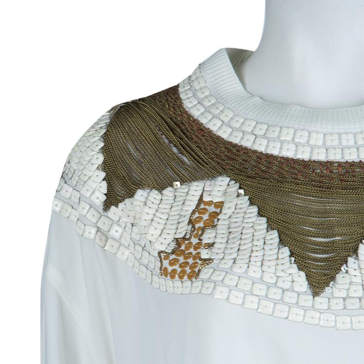 مملوكة مسبقًا Philosophy Cream Embellished Long Sleeve Crew Neck Blouse M