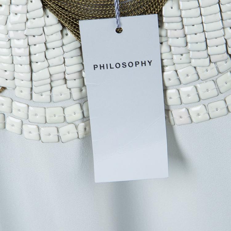 مملوكة مسبقًا Philosophy Cream Embellished Long Sleeve Crew Neck Blouse M