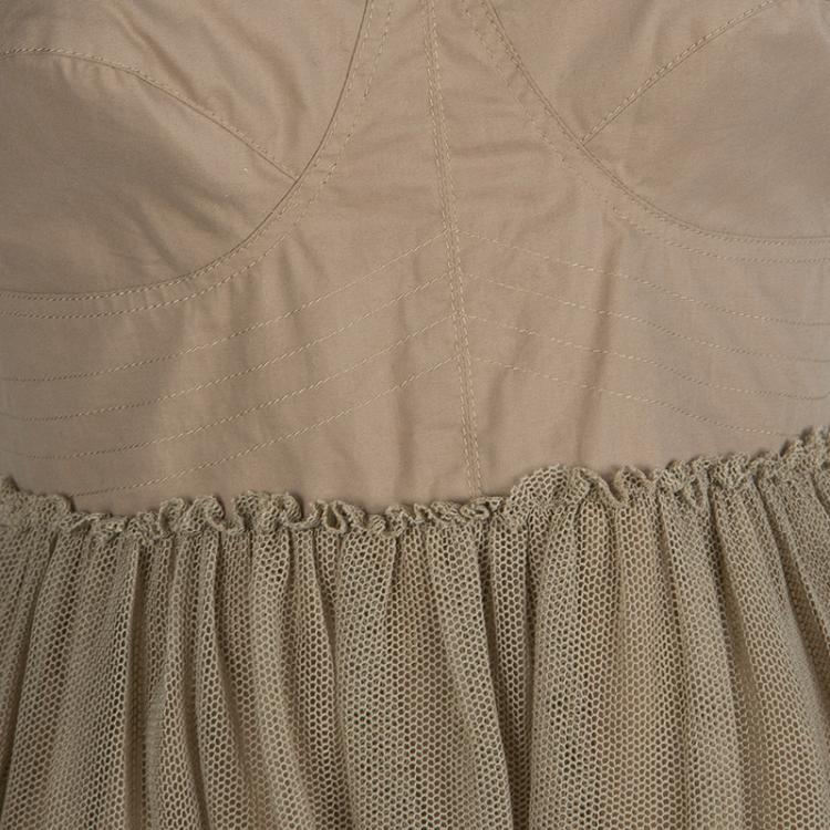 Pre Owned Philosophy Di Alberta Ferretti Beige Tulle Trim Sleeveless Top M