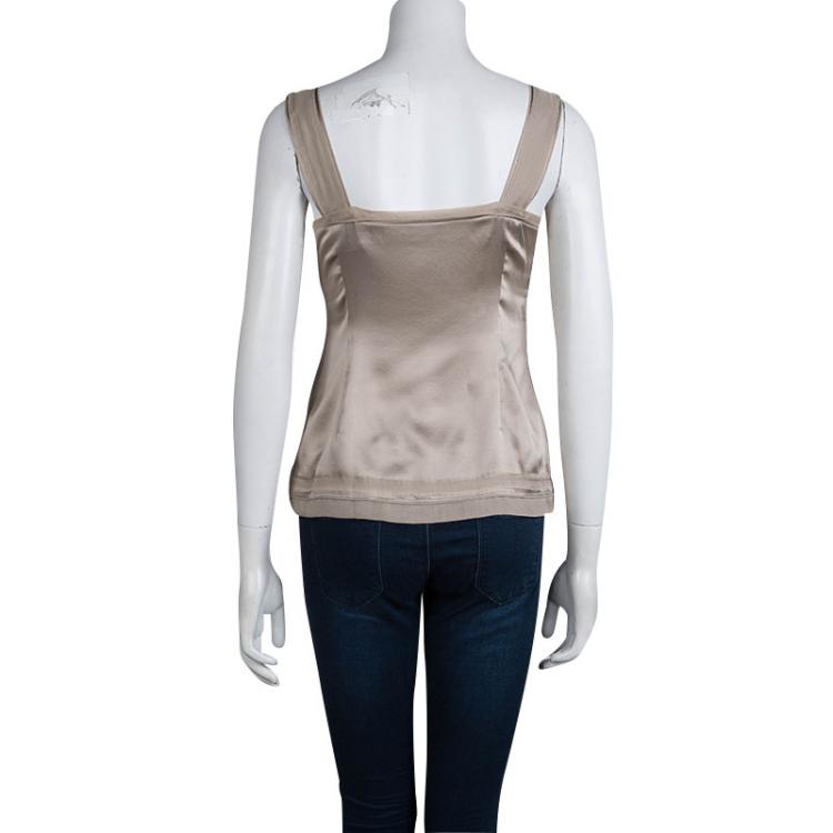Pre Owned  Philosophy Di Alberta Ferretti Beige Silk Lace Detail Sleeveless Top S                 
