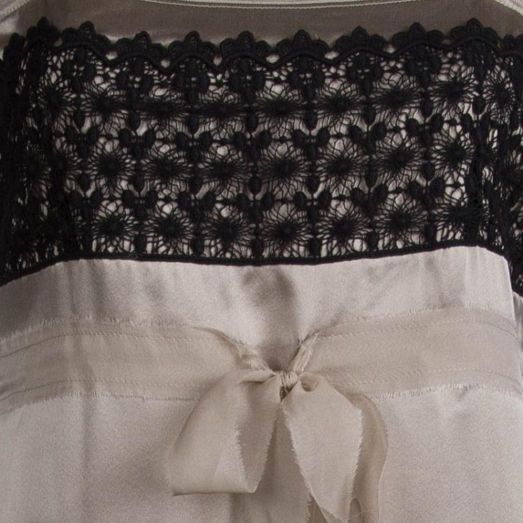 Pre Owned  Philosophy Di Alberta Ferretti Beige Silk Lace Detail Sleeveless Top S                 
