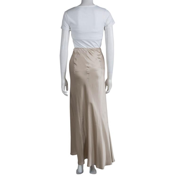 Pre Owned Philosophy Di Alberta Ferretti Beige Satin Maxi Skirt M