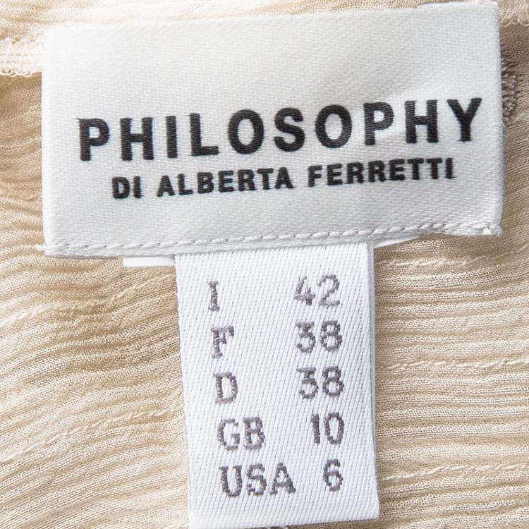 Pre Owned Philosophy Di Alberta Feretti Beige Embroidery Detail Sleeveless Sheer Top M
