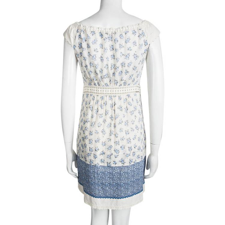 Pre Owned Philosophy di Alberta Ferretti Off White Floral Printed Cut Out Lace Detail Dress S